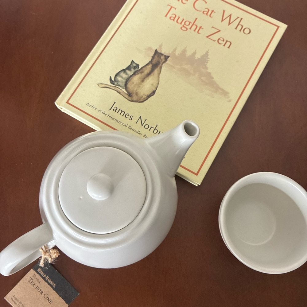 World Market Tea for One Teapot Cup Set Stackable Ceramic Gray Minimalist Gift